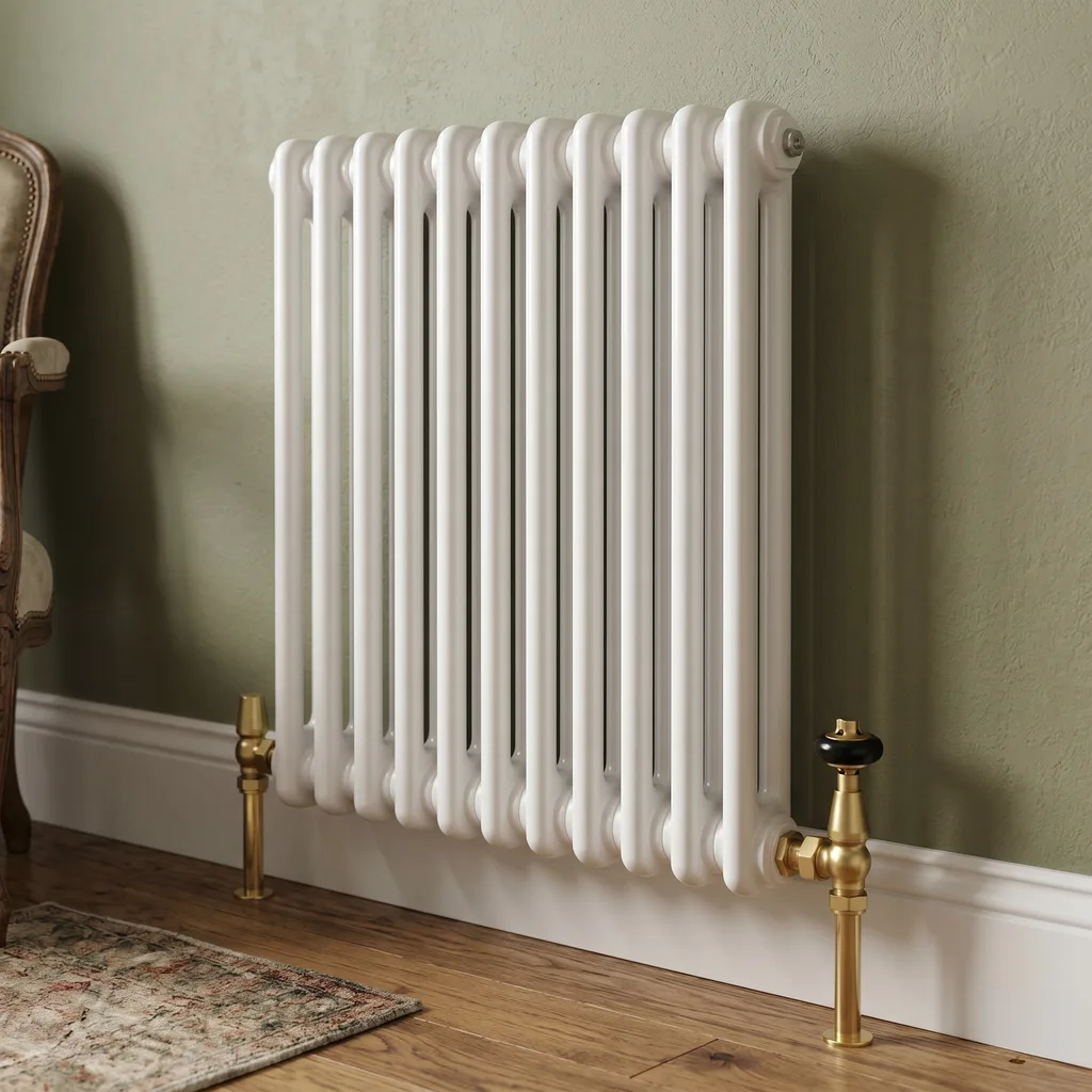 Two column radiator in a white room