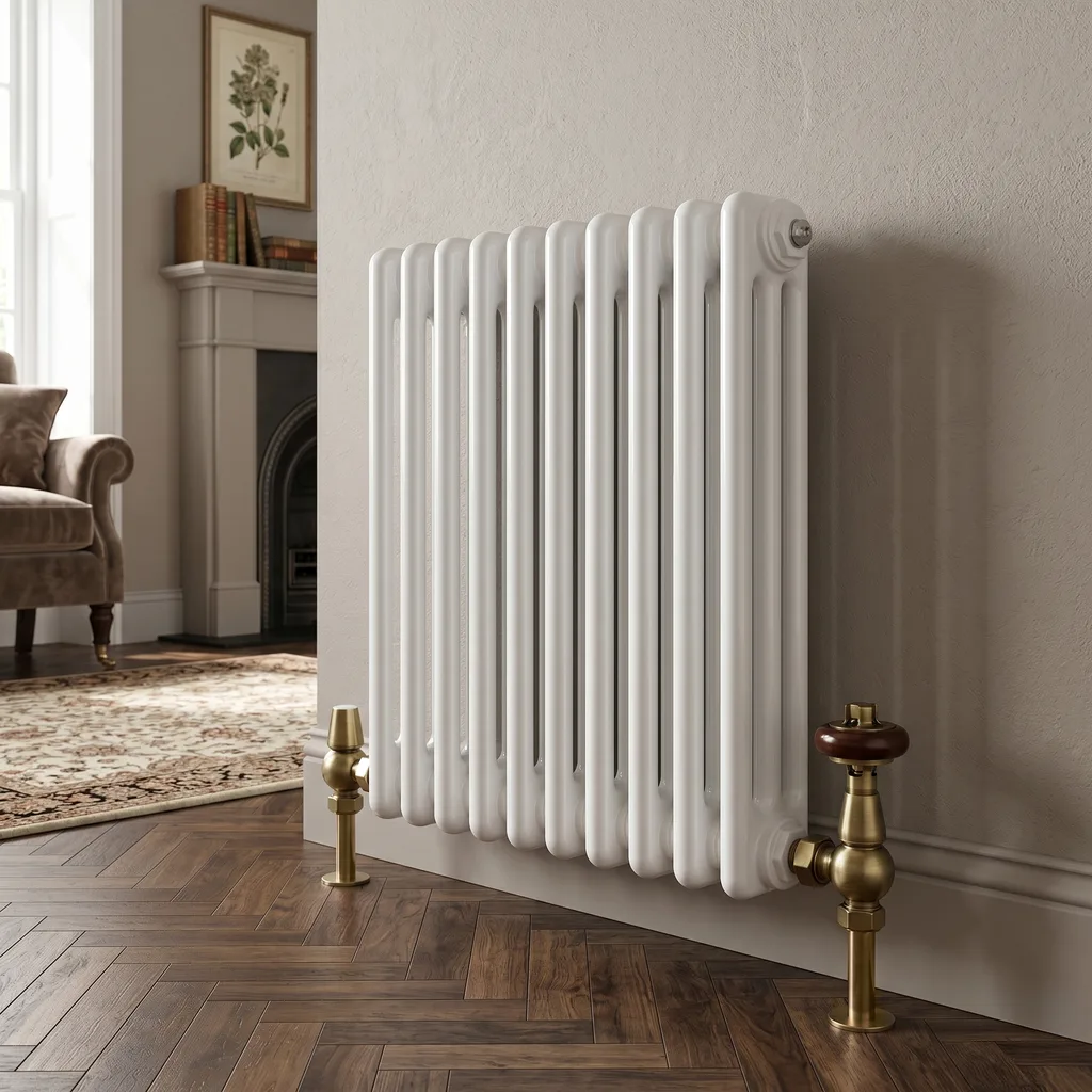 Three column radiator in a white room